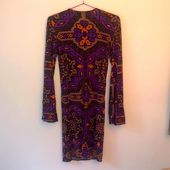 Hale Bob 100% silk retro long-sleeve mini-dress, sz small - Picture 2 of 5